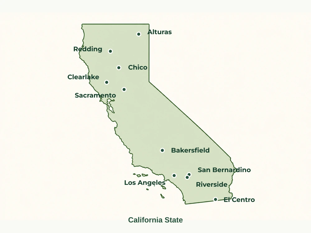 Map of California State showing major cities